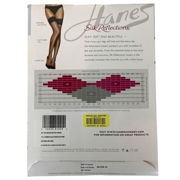 Hanes Silk Reflections Lace Top Thigh Highs EF XL Barely There Beige Sheer Toe - Picture 2 of 2